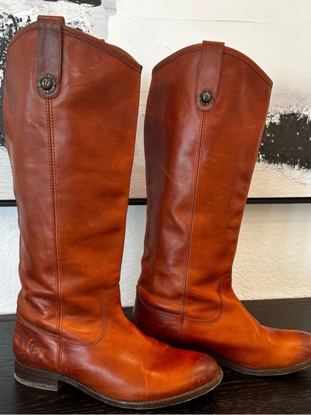 Frye Melissa Button Tall Riding Boots in Cognac Leather